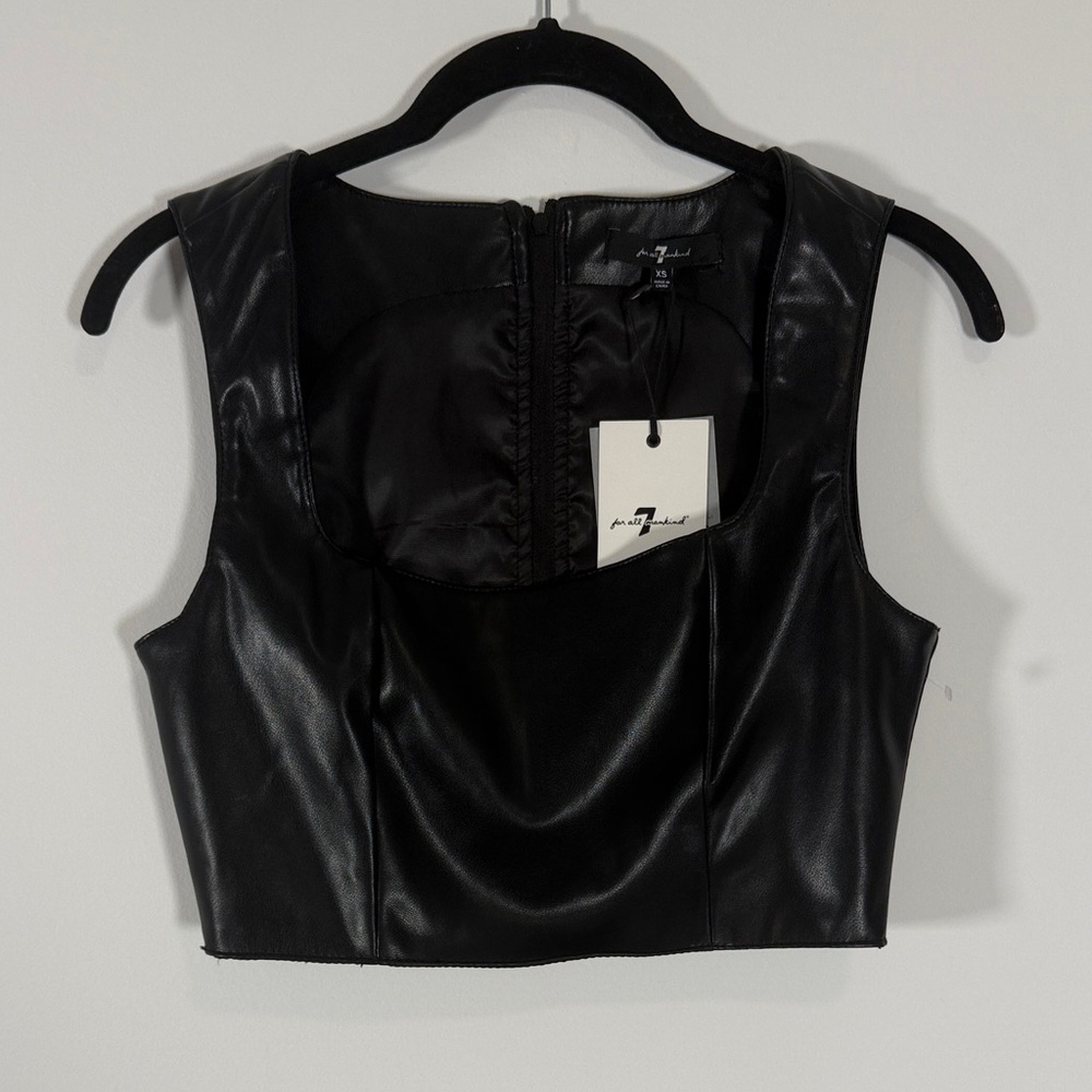 NWT 7 For All Mankind Faux Leather Crop Top - Picture 2 of 11
